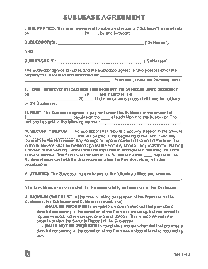 Sublease Agreement Form Template