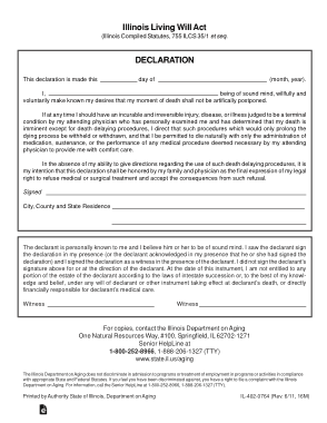 Illinois Living Will Act Declaration Form Template
