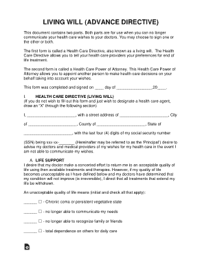 Living Will Advance Directive Form Template