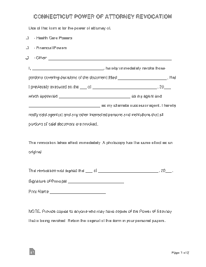 Connecticut Power Of Attorney Revocation Form Template