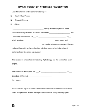 Hawaii Power Of Attorney Revocation Form Template