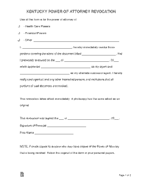 Kentucky Power Of Attorney Revocation Form Template