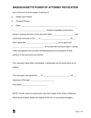 Massachusetts Power Of Attorney Revocation Form Template
