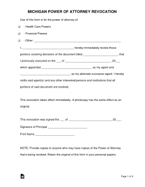 Michigan Power Of Attorney Revocation Form Template