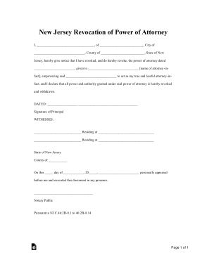 New Jersey Revocation Power Of Attorney Form Template