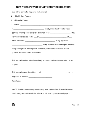 New York Power Of Attorney Revocation Form Template
