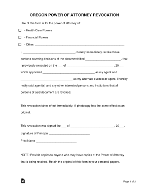 Oregon Power Of Attorney Revocation Form Template