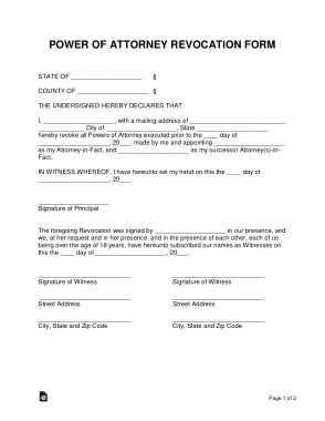 Sample Power Of Attorney Revocation Form Template