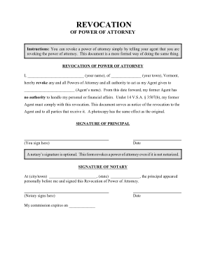 Vermont Revocation Of Power Of Attorney Form Template