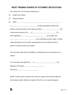 West Virginia Power Of Attorney Revocation Form Template
