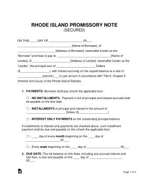 Rhode Island Secured Promissory Note Form Template