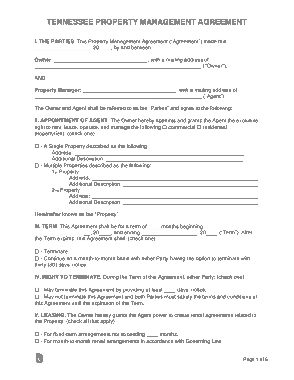 Tennessee Property Management Agreement Form Template