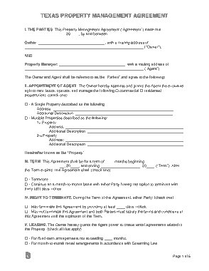 Texas Property Management Agreement Form Template