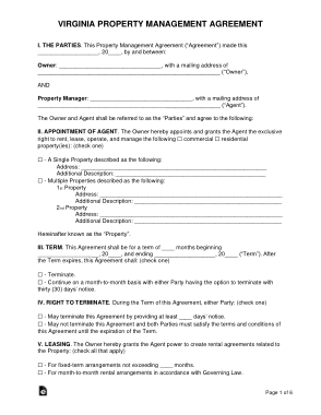 Virginia Property Management Agreement Form Template
