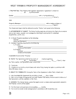 West Virginia Property Management Agreement Form Template