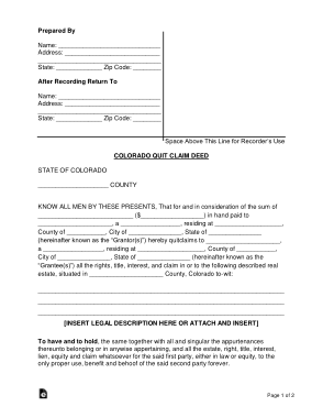 Colorado Quit Claim Deed Form Template