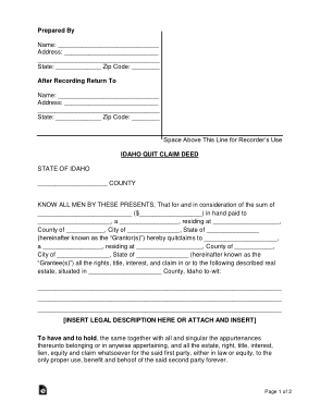 Free Download PDF Books, Idaho Quit Claim Deed Form Template