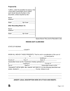 Indiana Quit Claim Deed Form Template