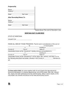 Montana Quit Claim Deed Form Template