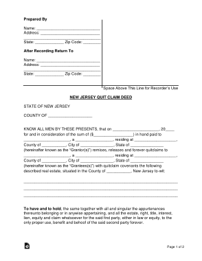 Free Download PDF Books, New Jersey Quit Claim Deed Form Template