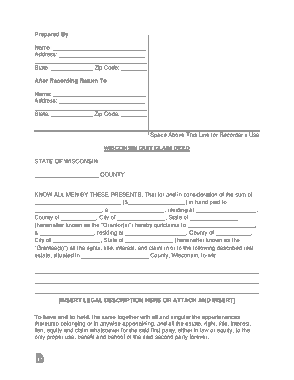 Wisconsin Quit Claim Deed Form Template