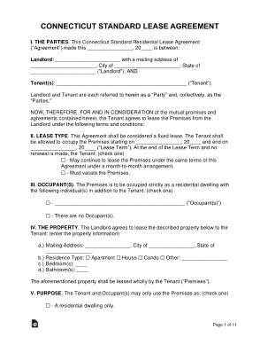Connecticut Standard Residential Lease Agreement Form Template