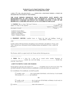 Florida Bar Residential Lease Agreement For Single Family Home Form Template