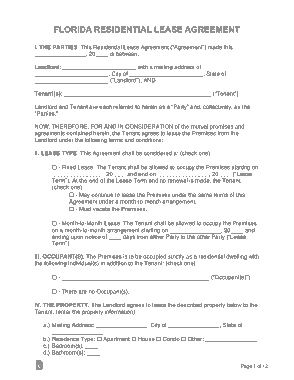 Florida Residential Standard Lease Agreement Form Template