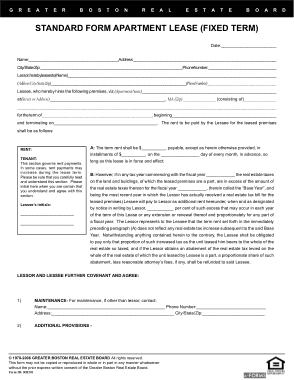 Greater Boston Residential Lease Agreement Form Template 1 Form Template