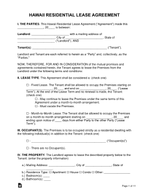 Hawaii Standard Residential Lease Agreement Form Template