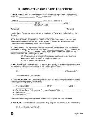 Illinois Standard Residential Lease Agreement Form Template