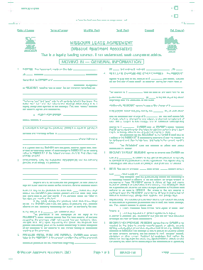 Missouri Apartment Association Residential Lease Agreement Form Template