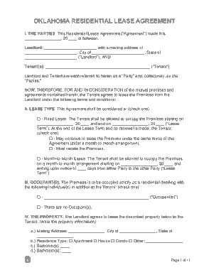 Oklahoma Residential Lease Agreement Form Template