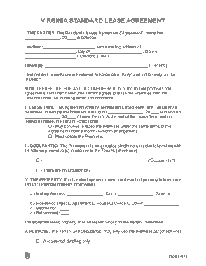 Virginia Standard Residential Lease Agreement Form Template