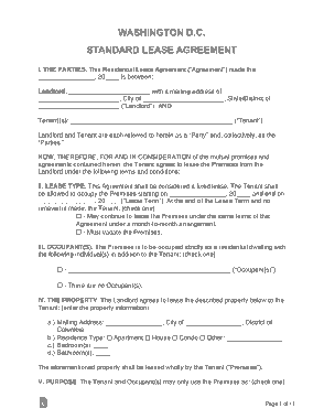 Washington Standard Residential Lease Agreement Form Template