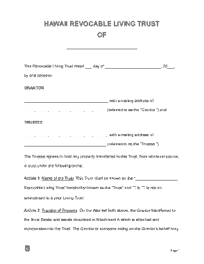 Hawaii Revocable Living Trust OF Form Template