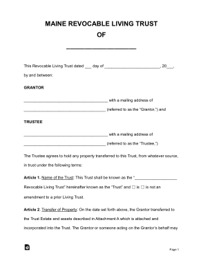 Maine Revocable Living Trust OF Form Template