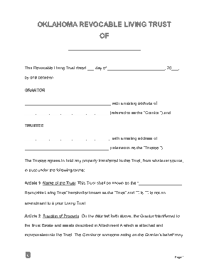 Oklahoma Revocable Living Trust OF Form Template