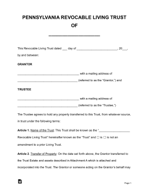Pennsylvania Revocable Living Trust OF Form Template