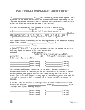 California Roommate Agreement Form Template