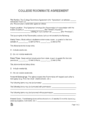 College Roommate Agreement Form Template