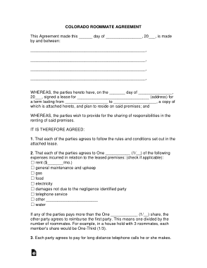 Colorado Roommate Lease Agreement Form Template