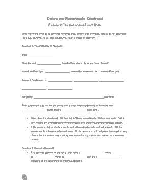 Delaware Roommate Rental Agreement Form Template