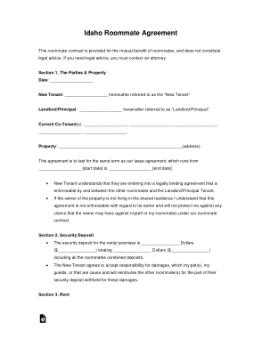 Free Download PDF Books, Idaho Roommate Agreement Form Template