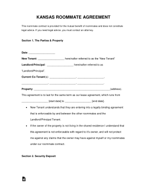 Free Download PDF Books, Kansas Roommate Agreement Form Template