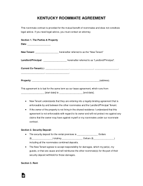 Free Download PDF Books, Kentucky Roommate Agreement Form Template