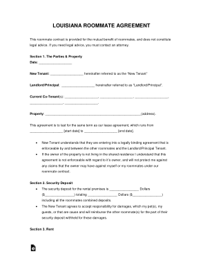 Free Download PDF Books, Louisiana Roommate Agreement Form Template