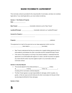 Maine Roommate Agreement Form Template