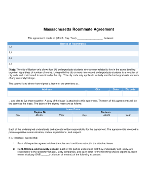 Massachusetts Roommate Agreement Form Template