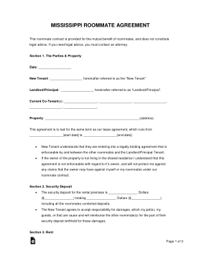 Mississippi Roommate Agreement Form Template